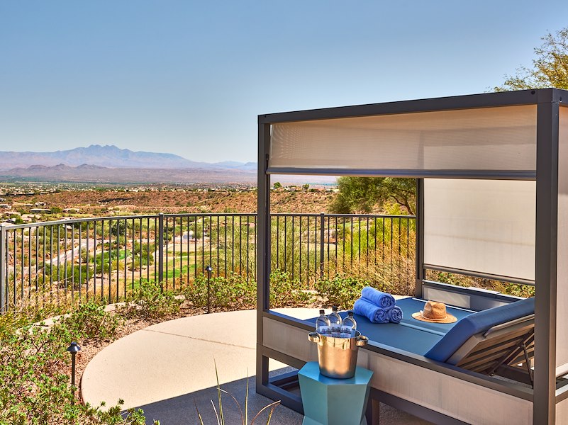 Daybed at ADERO Scottsdale with view of Four Peaks Mountains